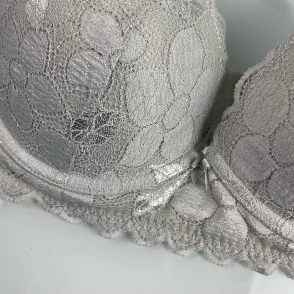 Aerie Bra‎ Racerback 2-1 Convertible Silver Gray Lace Floral Padded Underwire - Picture 4 of 9